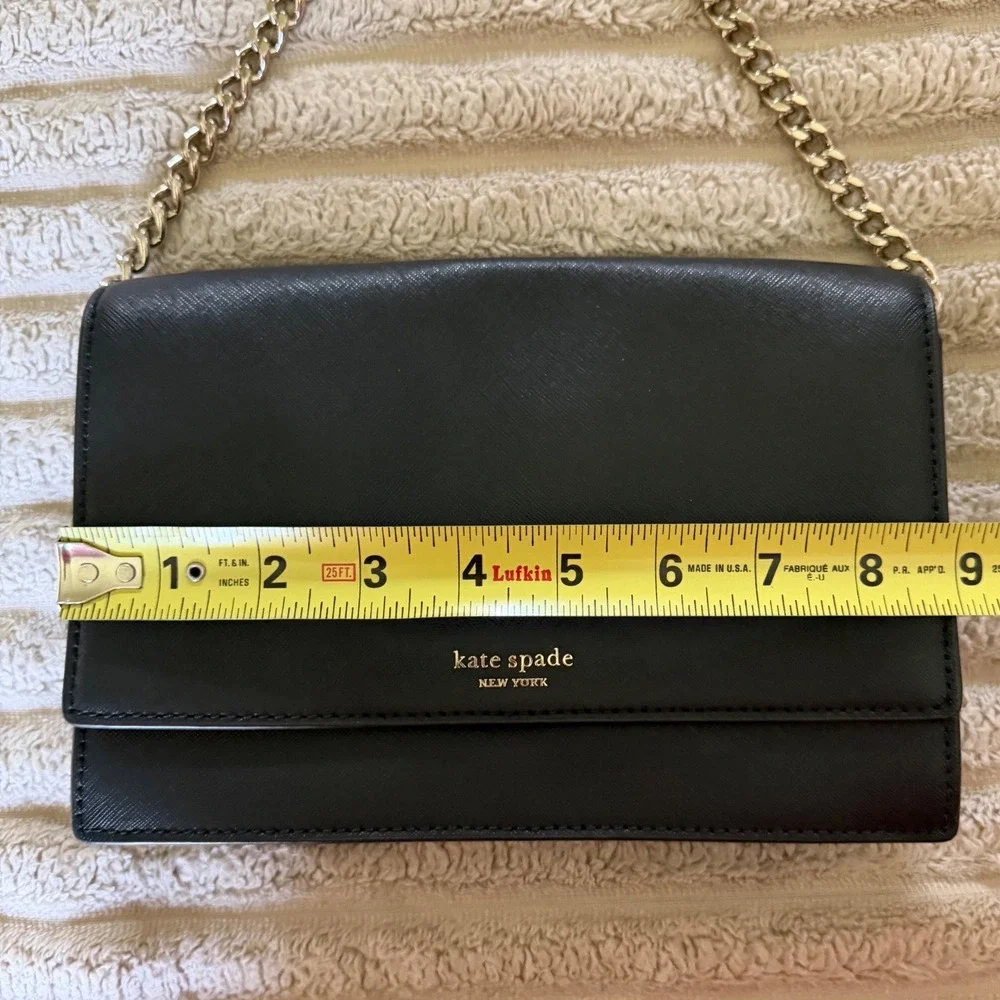 Kate Spade‎ New York Black Saffiano Leather Chain Crossbody Bag Gold Hardware